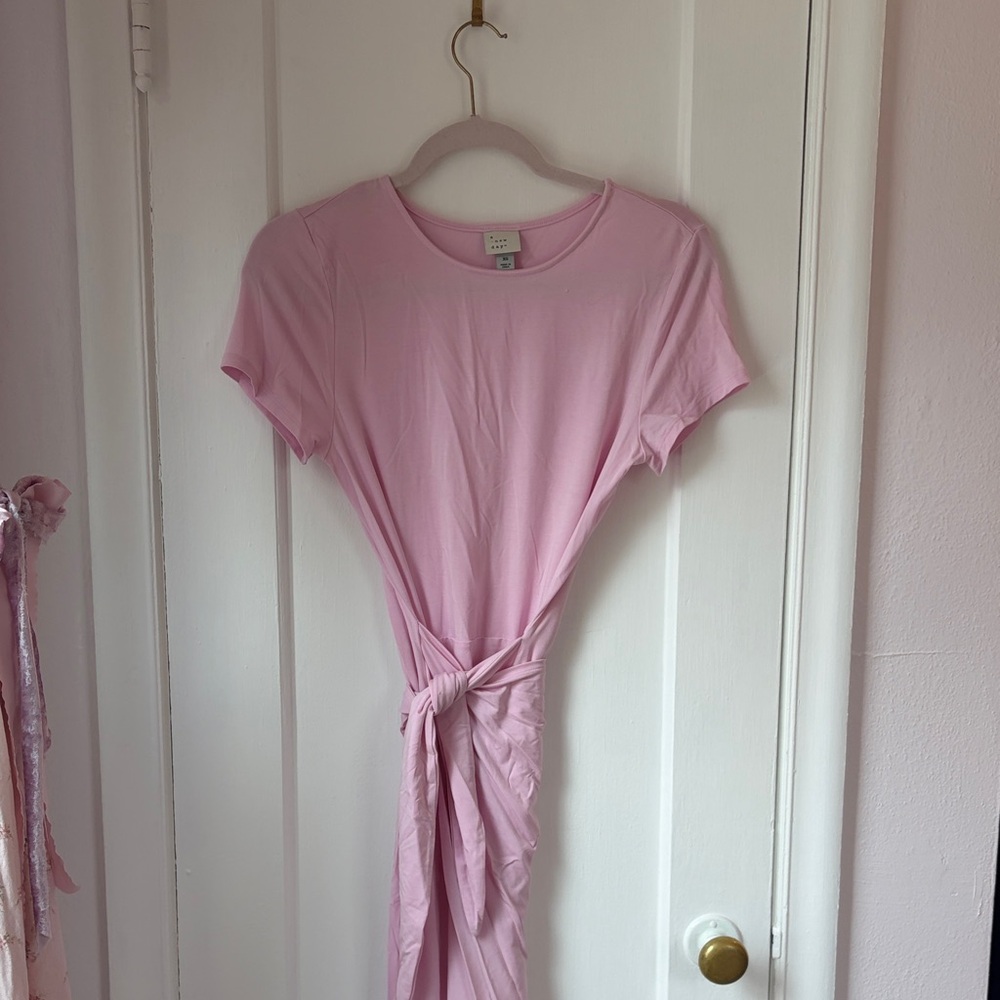 Pink Wrap Tie Waist Dress